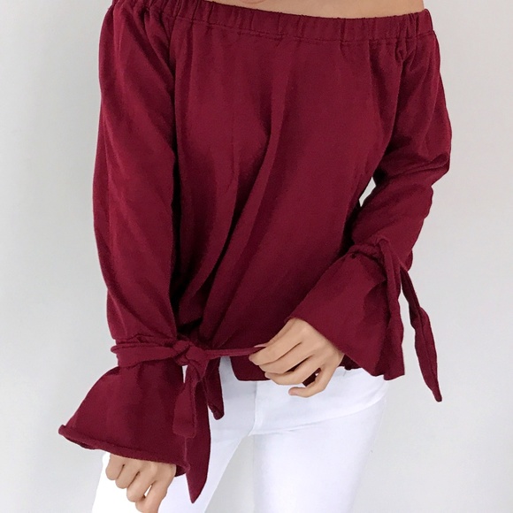 Madelyn - Red Off The Shoulder Long Sleeve - Picture 2 of 5